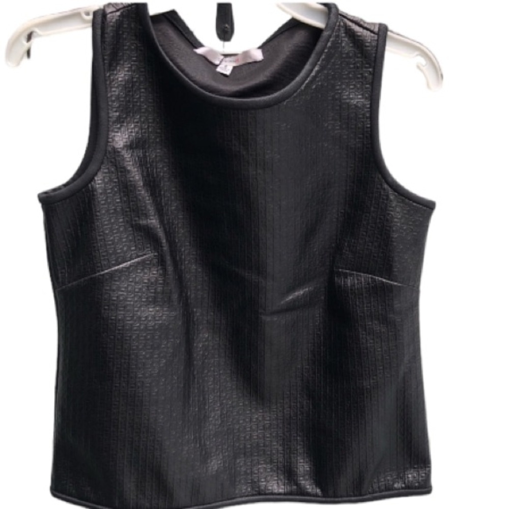 Studio M size medium Black vegan leather sleeveless top dress up or down NWT